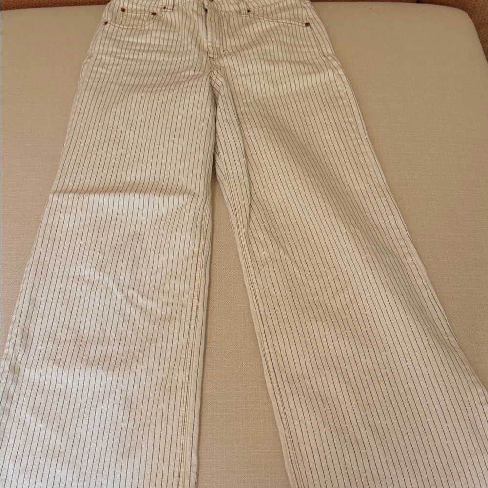 Marine Layer Cream Pinstriped wide leg Jean